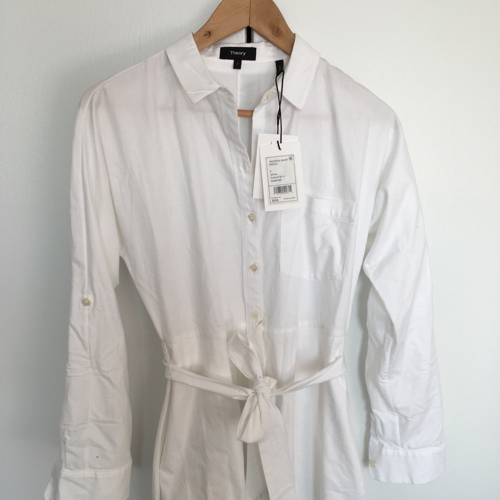 NEW sexy White shirt dress size 2 theory belted long sleeve button up style - Picture 4 of 11
